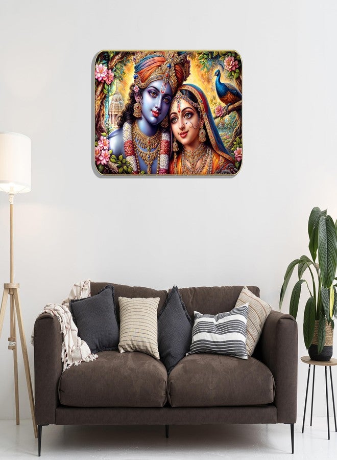 Masstone Radha Krishna Crystal Embedded High Gloss Wall Painting, Golden Slim Frame, 45x30 Cm Wall Art for Living Room, Bedroom, Office & Home Décor (HG03) - Image 2