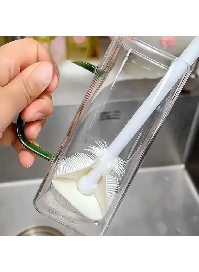 White Foldable Silicone Bottle Brush With Extendable Handle For Kitchen Cleaning - Image 3