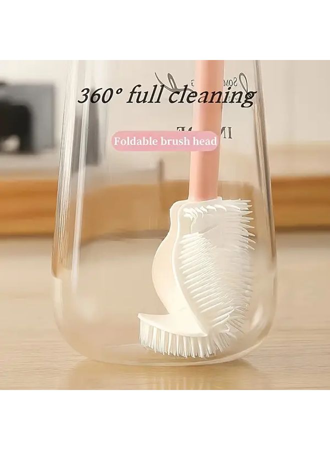 White Foldable Silicone Bottle Brush With Extendable Handle For Kitchen Cleaning - Image 1