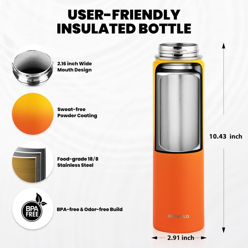 Raymylo Insulated Water Bottle 24Oz  Triple Wall Vacuum Stainless Steel (Cold For 48 Hrs  Hot For 24Hrs)  Leak Proof & Non-Bpa  24Oz Hydro Water Flask With Paracord Handle & Straw Spout Lids - Image 5
