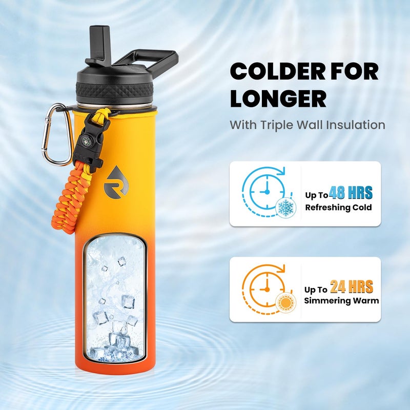 Raymylo Insulated Water Bottle 24Oz  Triple Wall Vacuum Stainless Steel (Cold For 48 Hrs  Hot For 24Hrs)  Leak Proof & Non-Bpa  24Oz Hydro Water Flask With Paracord Handle & Straw Spout Lids - Image 2