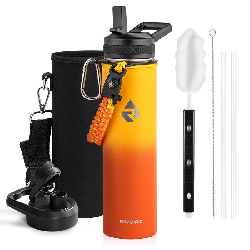 Raymylo Insulated Water Bottle 24Oz  Triple Wall Vacuum Stainless Steel (Cold For 48 Hrs  Hot For 24Hrs)  Leak Proof & Non-Bpa  24Oz Hydro Water Flask With Paracord Handle & Straw Spout Lids - Image 1