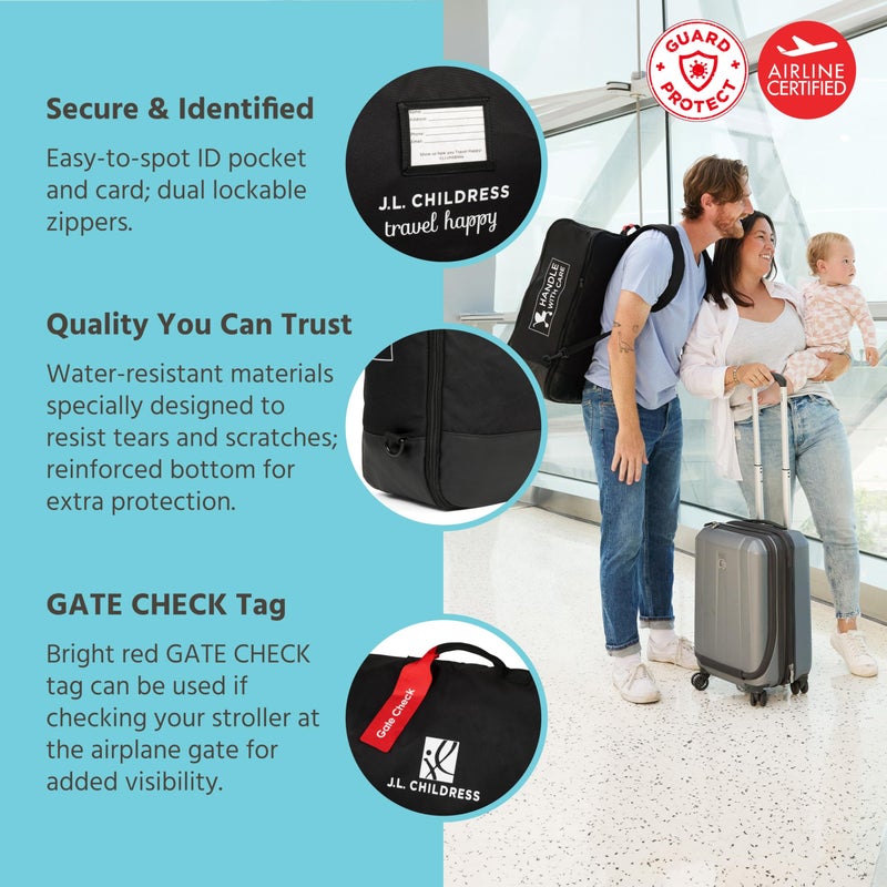 J.L. Childress Compact Travel Stroller Bag for Airplane - Fits Most Compact-Fold Single Baby Strollers, Compatible with UPPAbaby MINU, GB Pockit, Nuna TRVL & More, AirTag Compatible - Black - Image 5