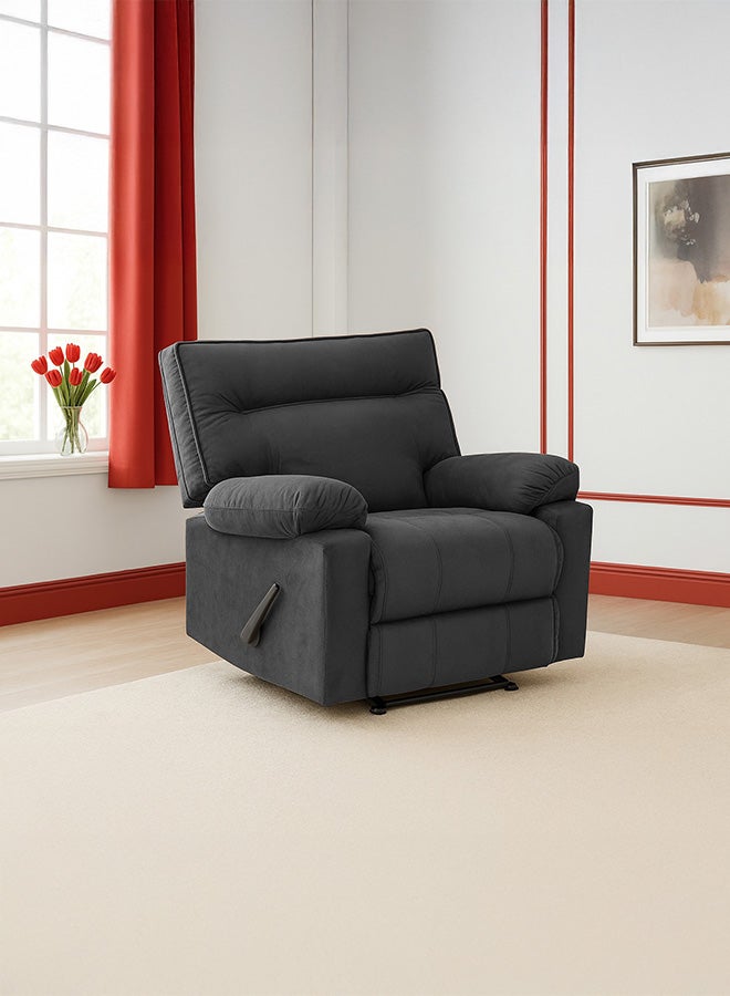 باك كومفرت كرسي استرخاء من باك كومفورت كالما بتنجيد مخملي – مقعد أنيق للاسترخاء مع مسند ظهر ومسند قدم قابلين للتعديل لغرفة المعيشة أو النوم، بمقاس 90×80×95 سم – رمادي داكن - Image 1