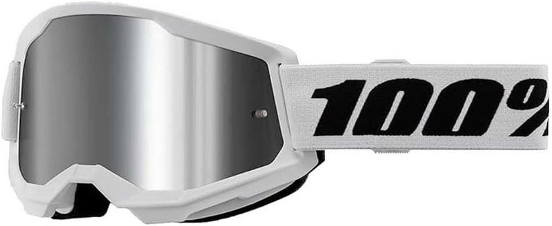 100% STRATA 2 Goggles - Sports Goggles for Motocross & Mountain Biking - White/Mirror Silver Lenses