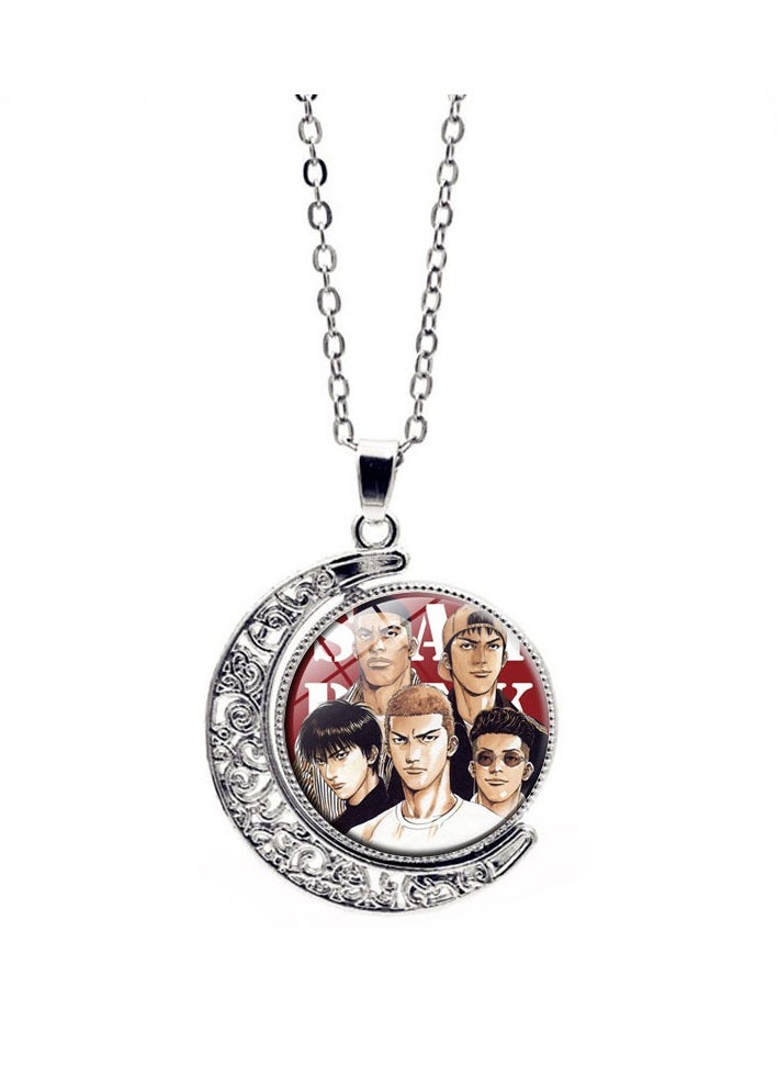 KUYING New Slam Dunk Double Sided Rotating Moon Pendant Necklace 