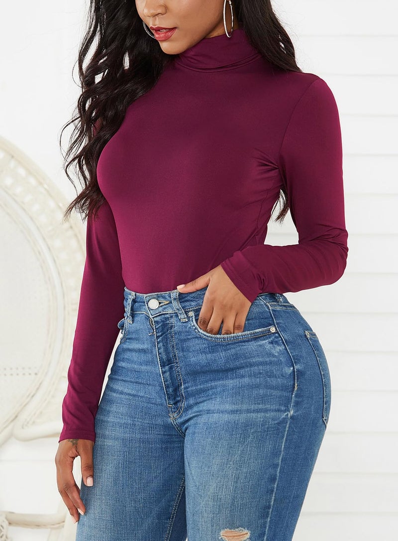 Sumtory Womens Turtleneck Long Sleeve Leotard Plain Snap Crotch Stretchy Bodysuit S - Image 5