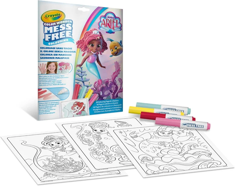 كرايولا CRAYOLA - Color Wonder, Colouring Set with 18 Coloring Pages and 4 Stain-free Felt Pens, Aryel Topic, Creative Activity for Children