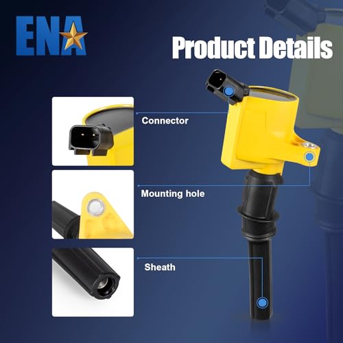 ENA Set 8 Yellow Ignition Coil Pack and Platinum Spark Plug Compatible with Lincoln Mercury Ford F150 E150 E250 Expedition Explorer Crown Victoria Town Car 4.6L 5.4L V8 Replacement for DG508 SP493 - Image 2
