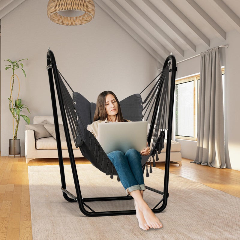 TOREVSIOR Unique U-Shaped Hammock Chair with Stand,Sturdy & Rust-Resistant,Free Gray Cotton Hammock Chair - Image 5