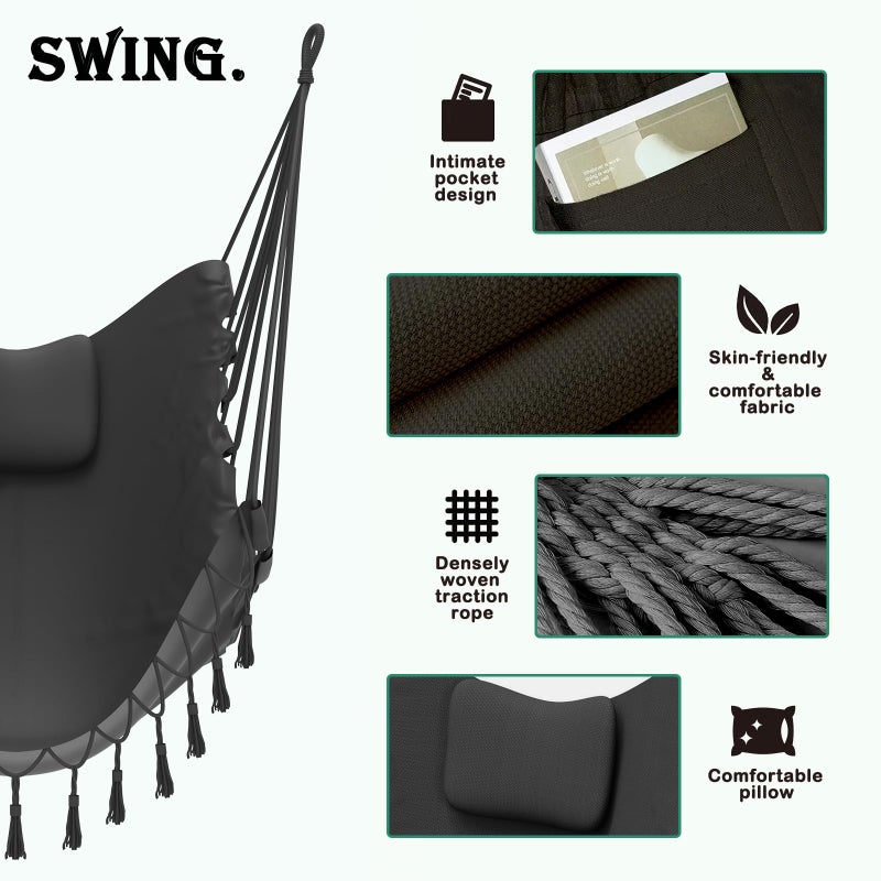 TOREVSIOR Unique U-Shaped Hammock Chair with Stand,Sturdy & Rust-Resistant,Free Gray Cotton Hammock Chair - Image 3