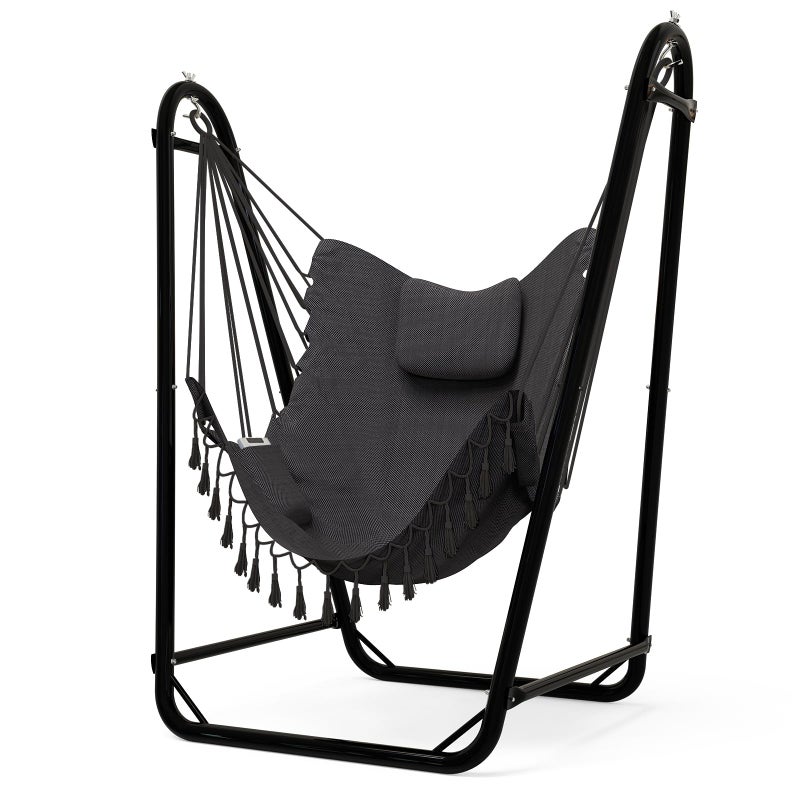 TOREVSIOR Unique U-Shaped Hammock Chair with Stand,Sturdy & Rust-Resistant,Free Gray Cotton Hammock Chair - Image 1