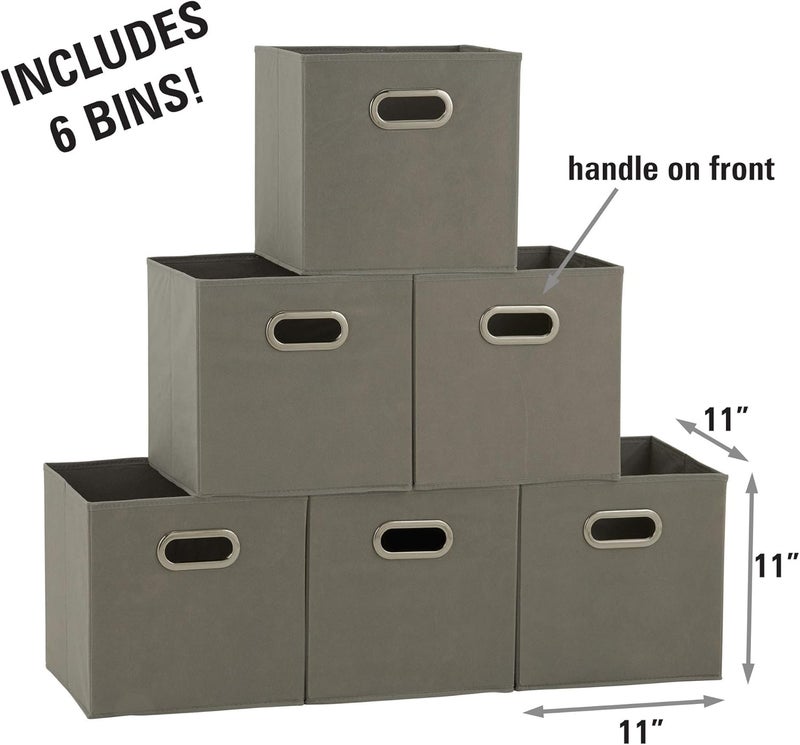 Household Essentials 84-1 Foldable Fabric Storage Bins | Set of 6 Cubby Cubes with Handles | Gray - Image 2