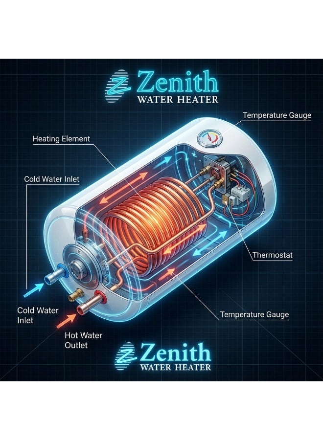 Zenith 80L Horizontal Electric Water Heater UAE- Best Reliable Water Heater - Image 3