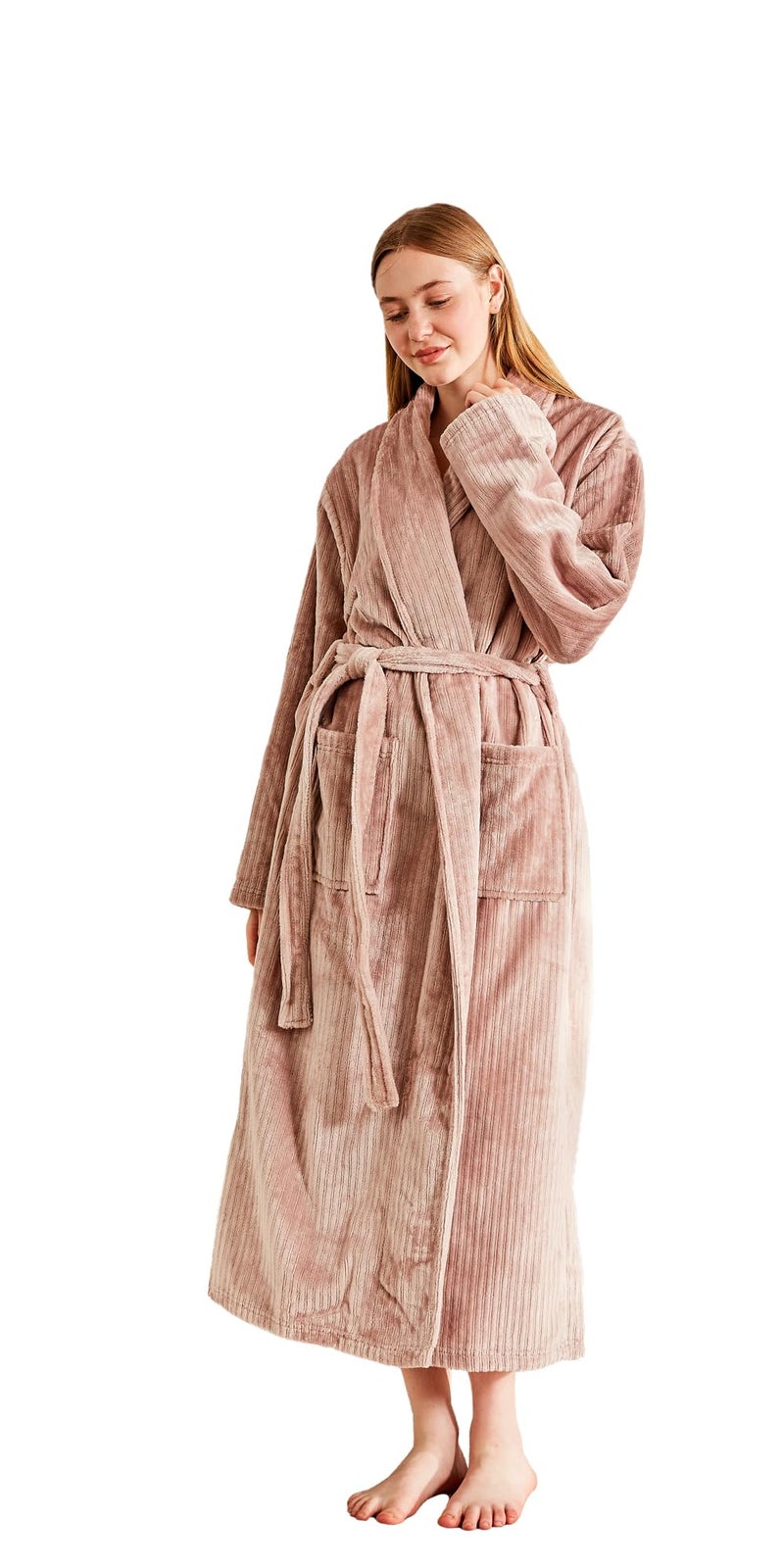Serenhom Womenâ€™s Plush Soft Fleece Robe â€“ Fluffy Warm Jacquard Bathrobe, Cozy Loungewear for Spa, Sleep, and Relaxation, Taupe, Large - Image 2