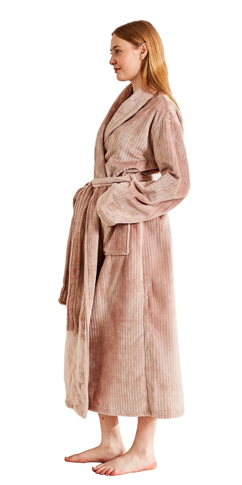 Serenhom Womenâ€™s Plush Soft Fleece Robe â€“ Fluffy Warm Jacquard Bathrobe, Cozy Loungewear for Spa, Sleep, and Relaxation, Taupe, Large - Image 3