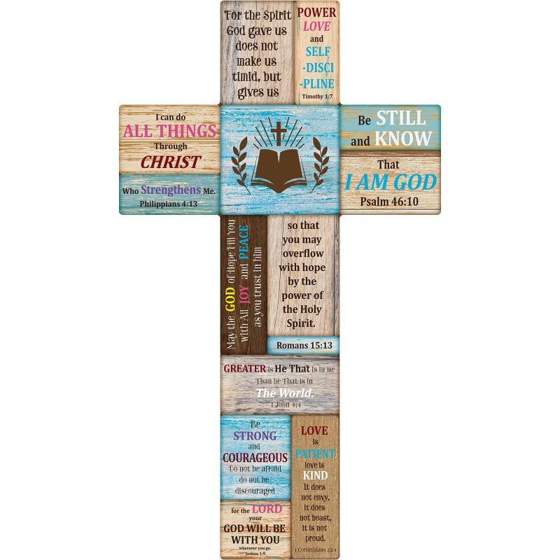 Jetec Jetec Christians Cross Wall Decor Faith Biblical Verse Wooden Crosses Table Centerpieces Farmhouse Wall Sign for Home Easter Party Indoor Outdoor Decorations 106 x 61 Inch Delicate Style 