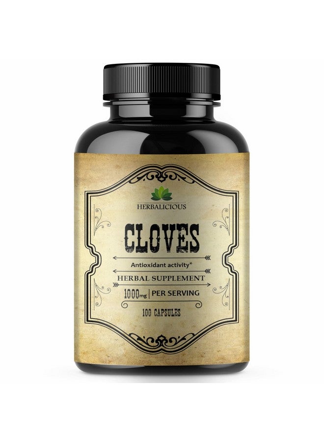 HERBALICIOUS كبسولات القرنفل مكمل غذائي طبيعي غني بالفيتامينات والمعادن والمنغنيز والألياف قد يساعد في تقوية العظام وتعزيز وظيفة الجهاز الهضمي ودعم مضادات الأكسدة 100 كبسولة - Image 1