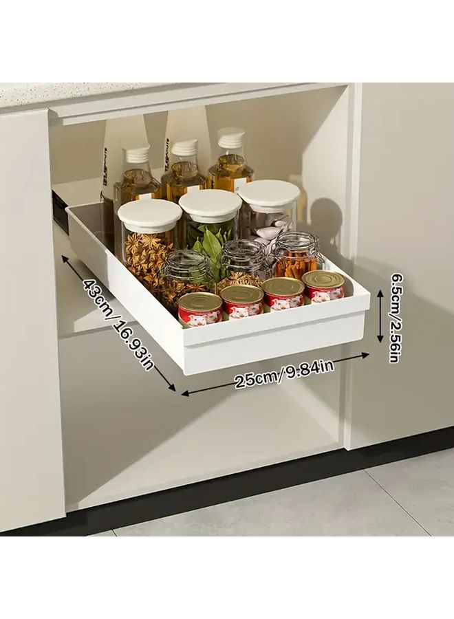 No Drill Heavy Duty Pull Out Storage Tray Small White Slide Out Shelf With Multi Tiered Compartments For Kitchen Bathroom Under Sink Closet Pantry Cabinet Organizer Space Saving Design Durable Plastic Construction Easy Installation With Adhesive Or Screw Mounting - Image 3