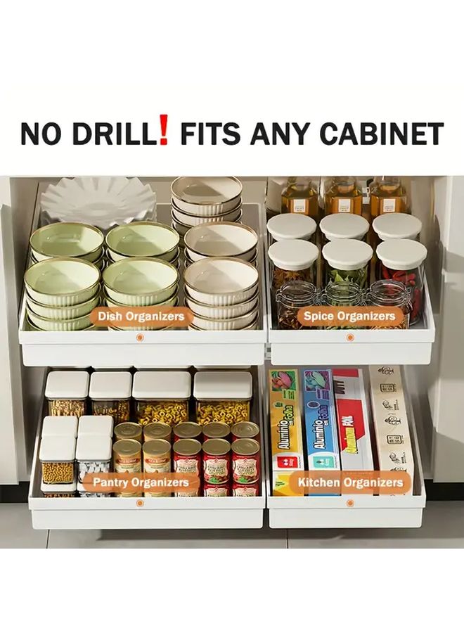 No Drill Heavy Duty Pull Out Storage Tray Small White Slide Out Shelf With Multi Tiered Compartments For Kitchen Bathroom Under Sink Closet Pantry Cabinet Organizer Space Saving Design Durable Plastic Construction Easy Installation With Adhesive Or Screw Mounting - Image 1