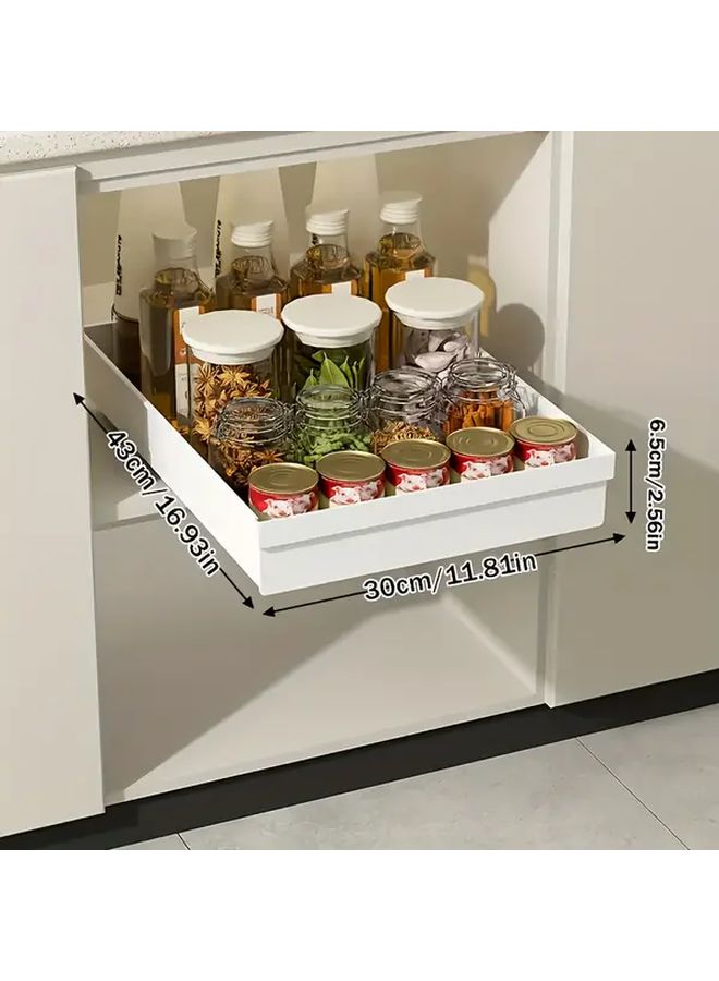 No Drill Heavy Duty Pull Out Storage Tray Small White Slide Out Shelf With Multi Tiered Compartments For Kitchen Bathroom Under Sink Closet Pantry Cabinet Organizer Space Saving Design Durable Plastic Construction Easy Installation With Adhesive Or Screw Mounting - Image 5