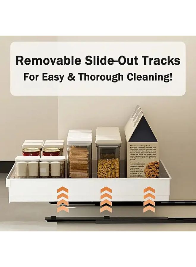 No Drill Heavy Duty Pull Out Storage Tray Small White Slide Out Shelf With Multi Tiered Compartments For Kitchen Bathroom Under Sink Closet Pantry Cabinet Organizer Space Saving Design Durable Plastic Construction Easy Installation With Adhesive Or Screw Mounting - Image 2