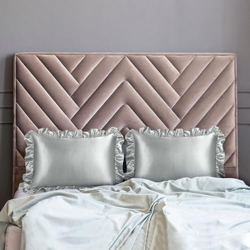 GO WELL Ruffle Satin Pillowcase for Hair and Skin, Standard Size Satin Pillow Covers Silky Pillow Cases Set of 2, Satin Ruffled Pillowcase with Envelope Closure, Anti Wrinkle Pillow Shams (Grey)1000TC - Image 3