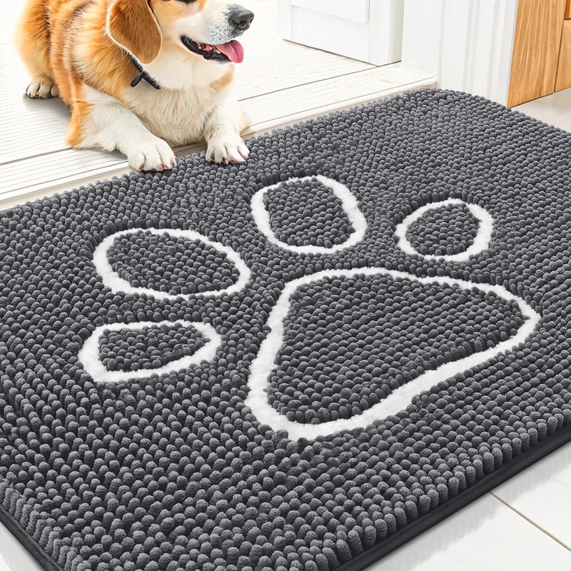 Smiry Dog Door Mat for Muddy Paws, Absorbent Dirt Trapper Non Slip Quick Dry Washable Chenille Mat for Mud Dogs, Entry Rug for Indoor and Outdoor (30x20 Inches, Dark Grey) - Image 1