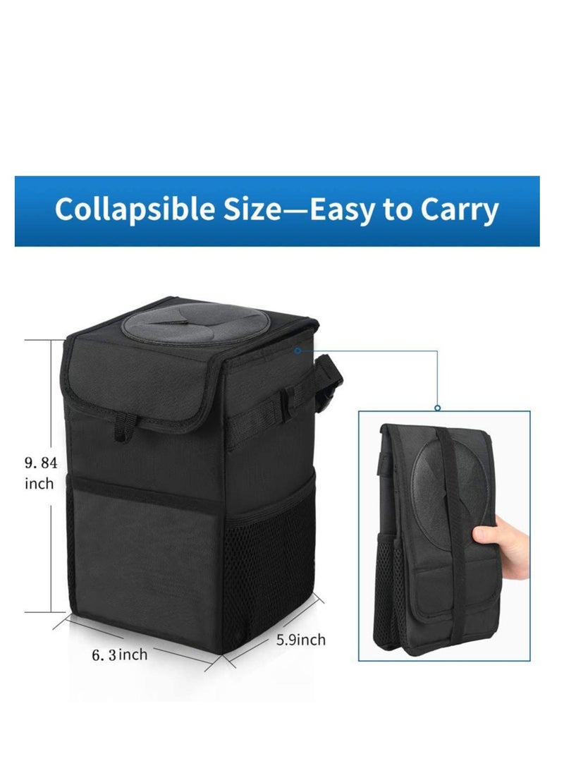 SYOSI - Car Trash Can,Foldable Car Bin,Anti-smell ru bbish Bin with Lid and Side  Pockets, Car Accessory Organizer, Leak-Proof Inside Lining as Drink Cooler BagBlack … - Image 1
