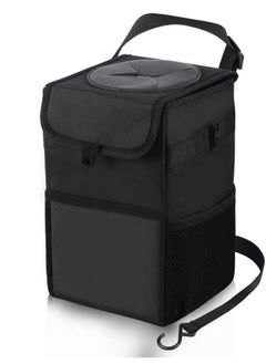 Car Trash Can,Foldable Car Bin,Anti-smell ru bbish Bin with Lid and Side  Pockets, Car Accessory Organizer, Leak-Proof Inside Lining as Drink Cooler BagBlack …