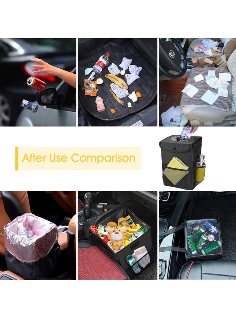 SYOSI - Car Trash Can,Foldable Car Bin,Anti-smell ru bbish Bin with Lid and Side  Pockets, Car Accessory Organizer, Leak-Proof Inside Lining as Drink Cooler BagBlack … - Image 1