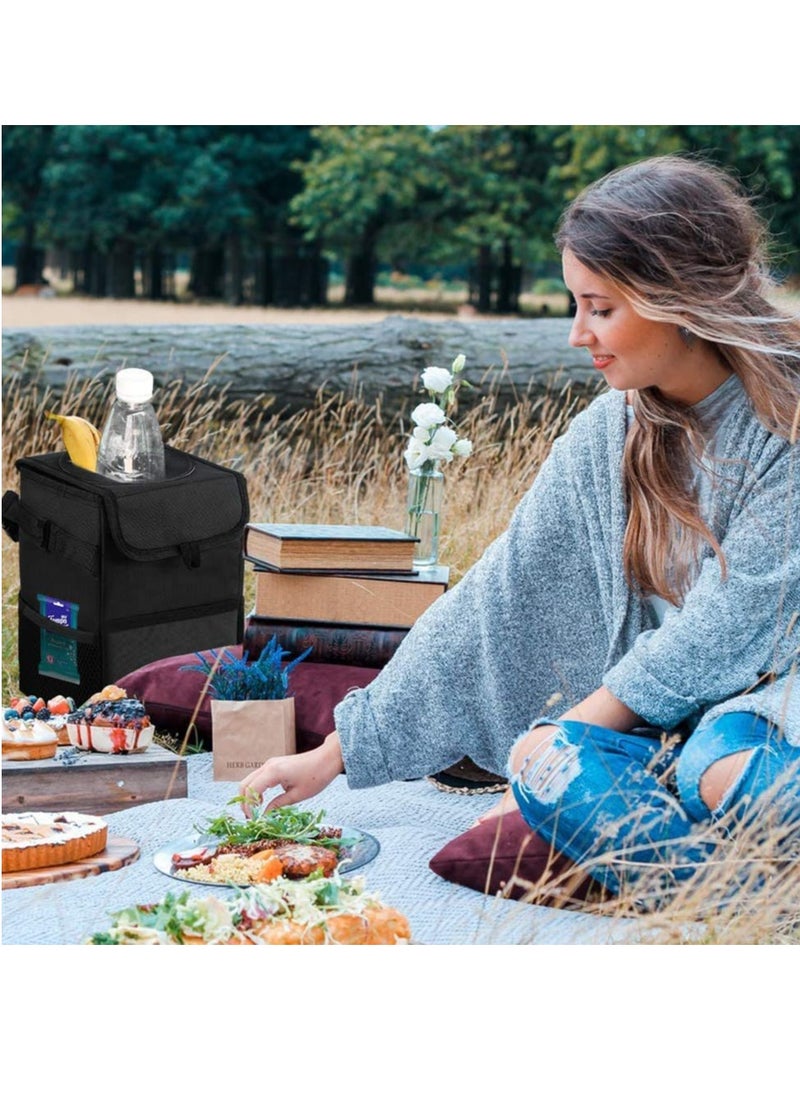 SYOSI - Car Trash Can,Foldable Car Bin,Anti-smell ru bbish Bin with Lid and Side  Pockets, Car Accessory Organizer, Leak-Proof Inside Lining as Drink Cooler BagBlack … - Image 1