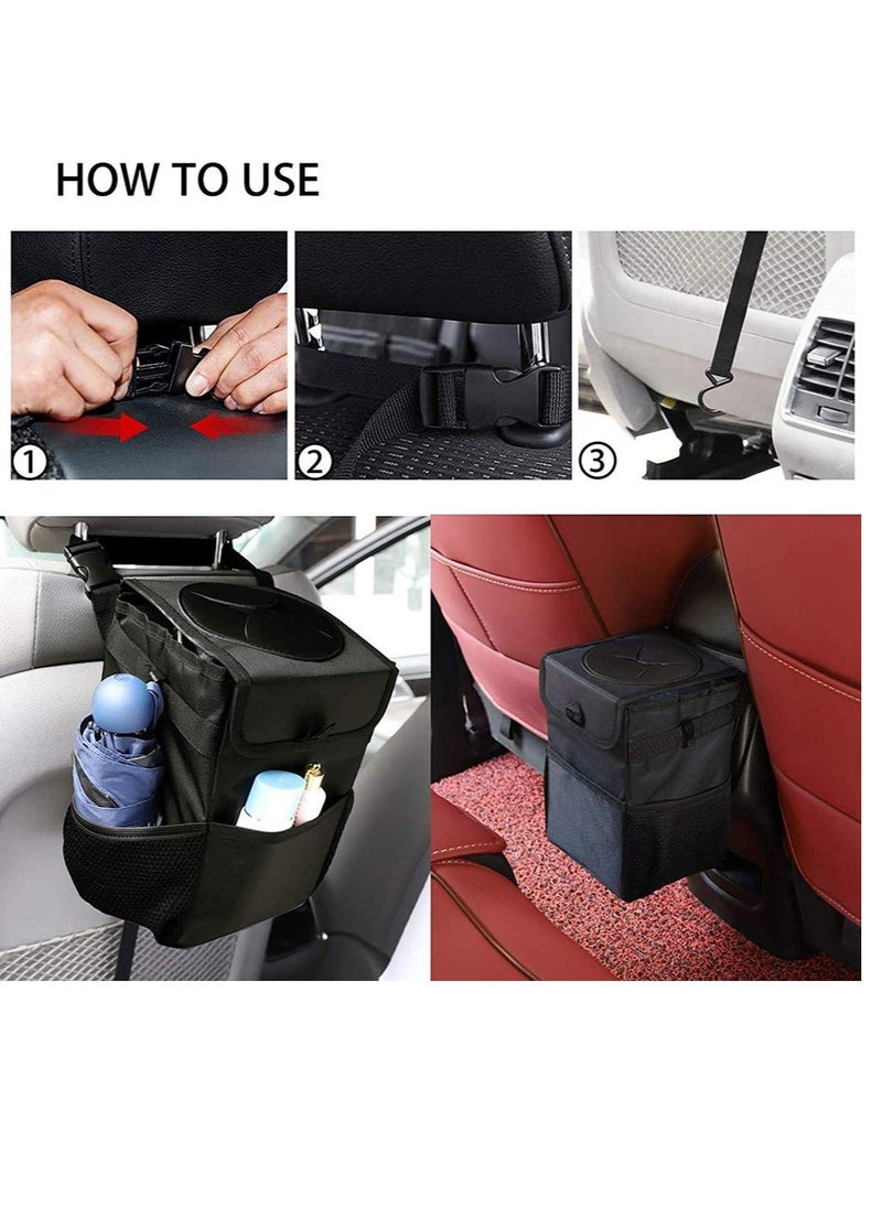 SYOSI - Car Trash Can,Foldable Car Bin,Anti-smell ru bbish Bin with Lid and Side  Pockets, Car Accessory Organizer, Leak-Proof Inside Lining as Drink Cooler BagBlack … - Image 1