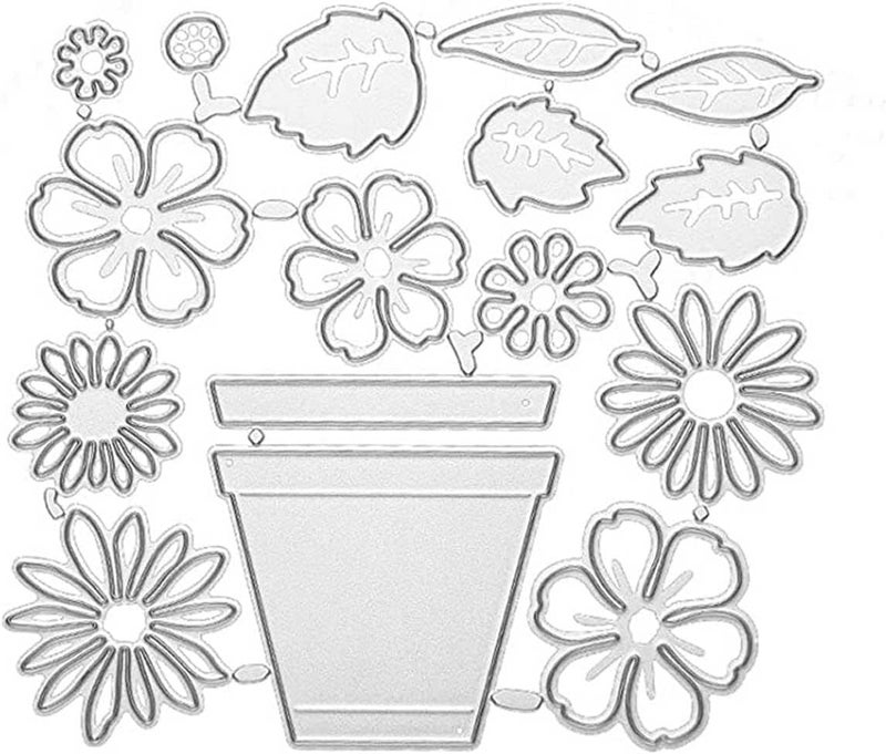 Flower Metal Cutting Dies 3D Flower Leaf Die Cuts Flowerpot Background Frame Stencil Template for DIY Scrapbook Decoration Card Making Scrapbooking DieCuts Card Making Accessories