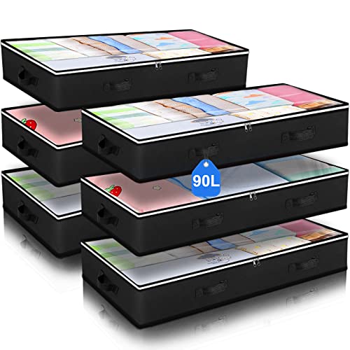 6 Pack Under Bed Storage Containers Organizer Large Capacity Underbed Clothes Storage Bins Bedroom Organization and Storage Foldable Storage Bags for Clothes Pillow Blankets Bedding
