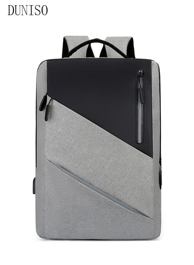 DUNISO Large Capacity Dual-Shoulder Computer Bag, High-Density Scratch Resistant And Waterproof Fabric Laptop Backpack With USB Charging Port, Comfortable Shoulder Strap And Reflective Logo,Grey - Image 1