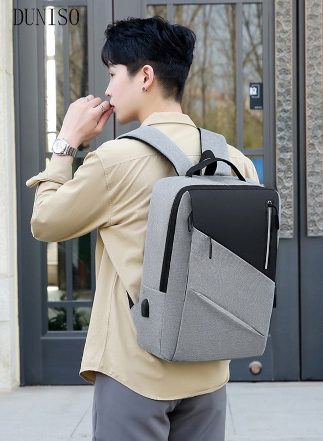 DUNISO Large Capacity Dual-Shoulder Computer Bag, High-Density Scratch Resistant And Waterproof Fabric Laptop Backpack With USB Charging Port, Comfortable Shoulder Strap And Reflective Logo,Grey - Image 5