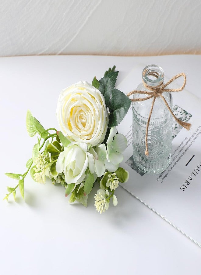 AFRITEE Centerpiece Table Artificial Flowers - Faux White Rose Flower Bouquet with Transparent Vase, Home Indoor Dining Room Wedding Centerpieces Coffee Table Decor - Image 5