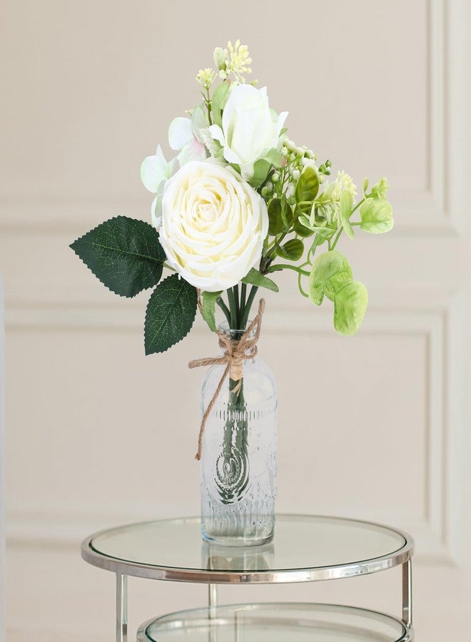 AFRITEE Centerpiece Table Artificial Flowers - Faux White Rose Flower Bouquet with Transparent Vase, Home Indoor Dining Room Wedding Centerpieces Coffee Table Decor - Image 2