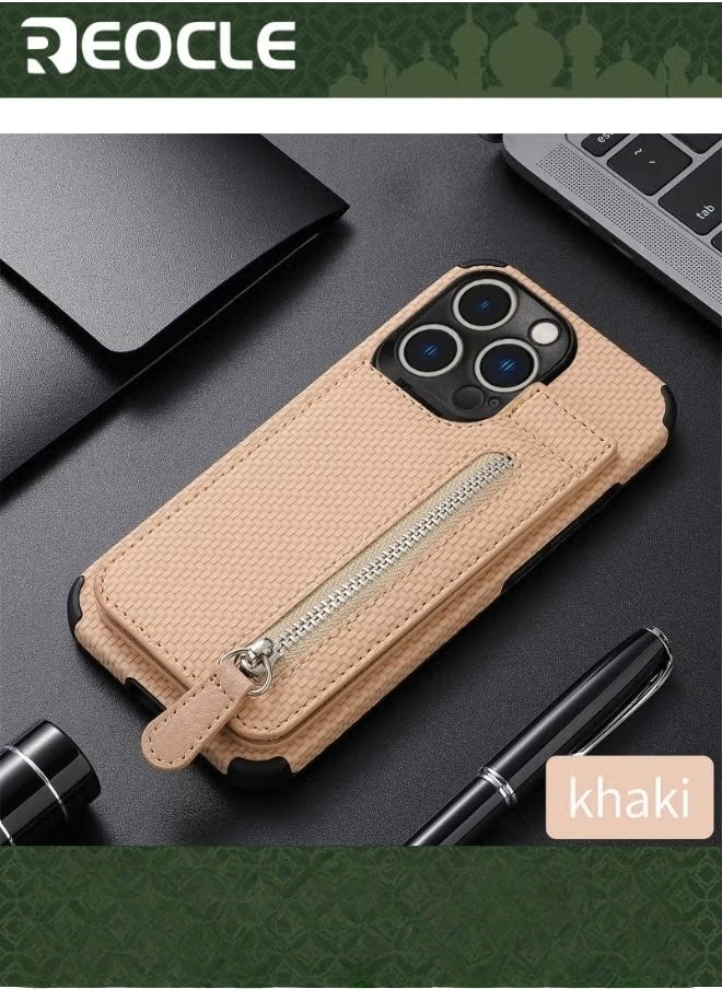 REOCLE Phone Case for iPhone 14 Pro Max Wallet Cover with Screen Protector & Zipper & Credit Card & Holder Stand Shockproof Cover - Image 1