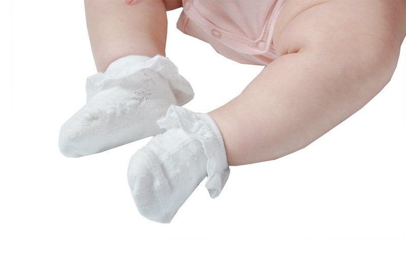 EPEIUS 5 Pack Baby-Girls Eyelet Frilly Lace Socks Newborn Princess Ankle Socks for 0-3 Months,Bow Pattern,White/Ivory/Pink/Purple/Green,Shoe Size 0-1 - Image 3