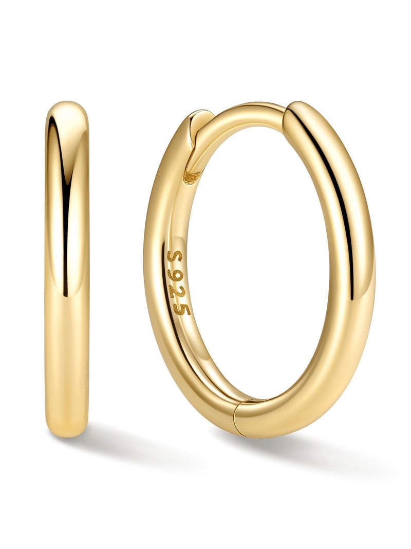 ChicSilver 14K Gold Plated Huggies Earrings for Women 14K Gold Plated 10MM Hoop Earrings for Women Small Huggie Hoop Earring - Image 1