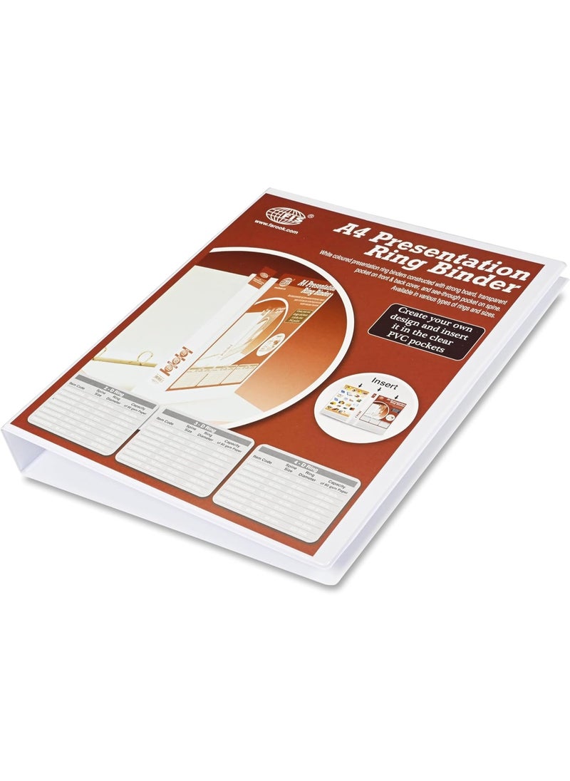 FIS Presentation Binder, A4 Size(210x297mm), 2[D]Ring Type, 25mm Ring Size, 1.50" Inches Spine with Clear PVC Pocket For Easy Insert Your Label Design, Packet of 2 Pieces, White Color-FSBD225DPB/2  - Image 3