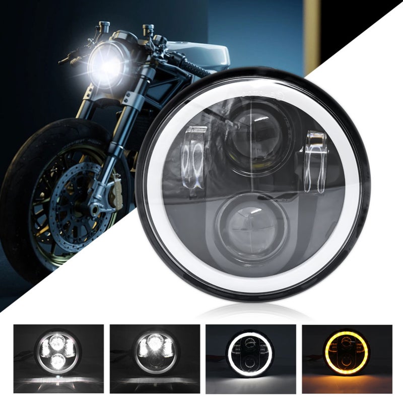 Aumotop 5-3/4'' 5.75 inch Motorcycle LED Headlight with Hi/Lo Beam DRL Turn Signal 5.75 inch Round Angle Driving Light - Image 2