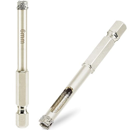 DaduoRi 1/4 inch Diamond Hole Saw, Wet Use, 1/4" Diamond Drill Bit for Porcelain Tile Glass Granite Ceramic Marble Stone, 6mm Tile Bits x 2 Pack (1/4" Hex Shank) - Image 1