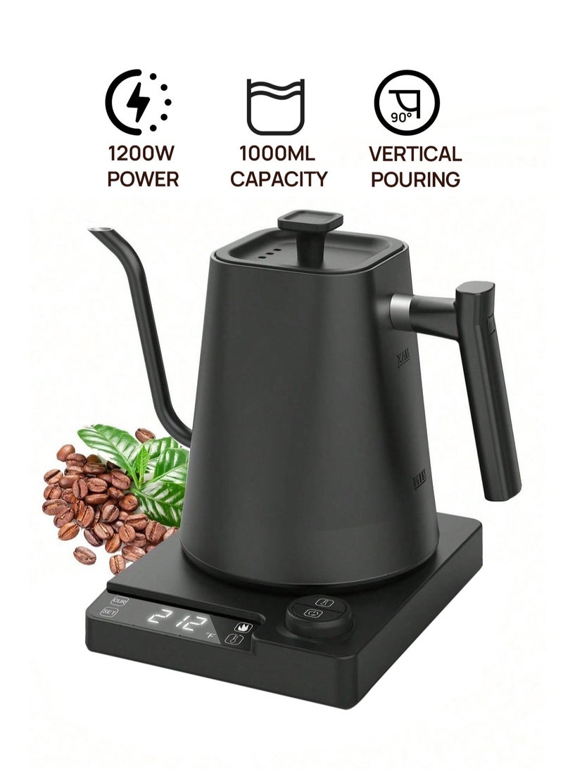 DSP Electric Kettle Tea Kettle V60 Coffee Kettle 1000Ml 1200W Power Knob Temperature Adjustment with Digital Display Temperature Automatic Insulation Stainless Steel for Home and Office  - Image 1