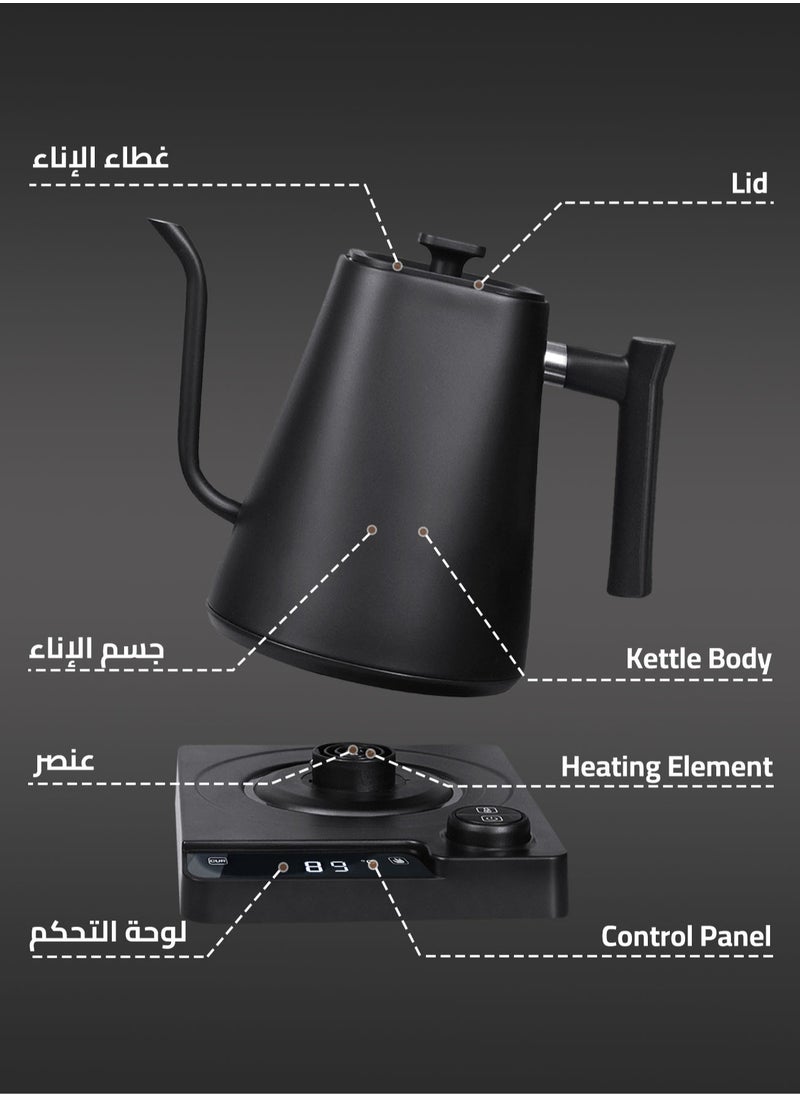 DSP Electric Kettle Tea Kettle V60 Coffee Kettle 1000Ml 1200W Power Knob Temperature Adjustment with Digital Display Temperature Automatic Insulation Stainless Steel for Home and Office  - Image 4
