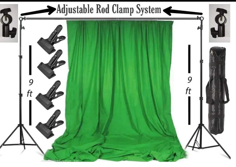 VTS Backdrop Stand Setup Photo Studio Green Backdrop Chroma Key Screen Background for Indoor-Outdoor, Commercial, YouTube Photography (9 x9ft. -2) - Image 1