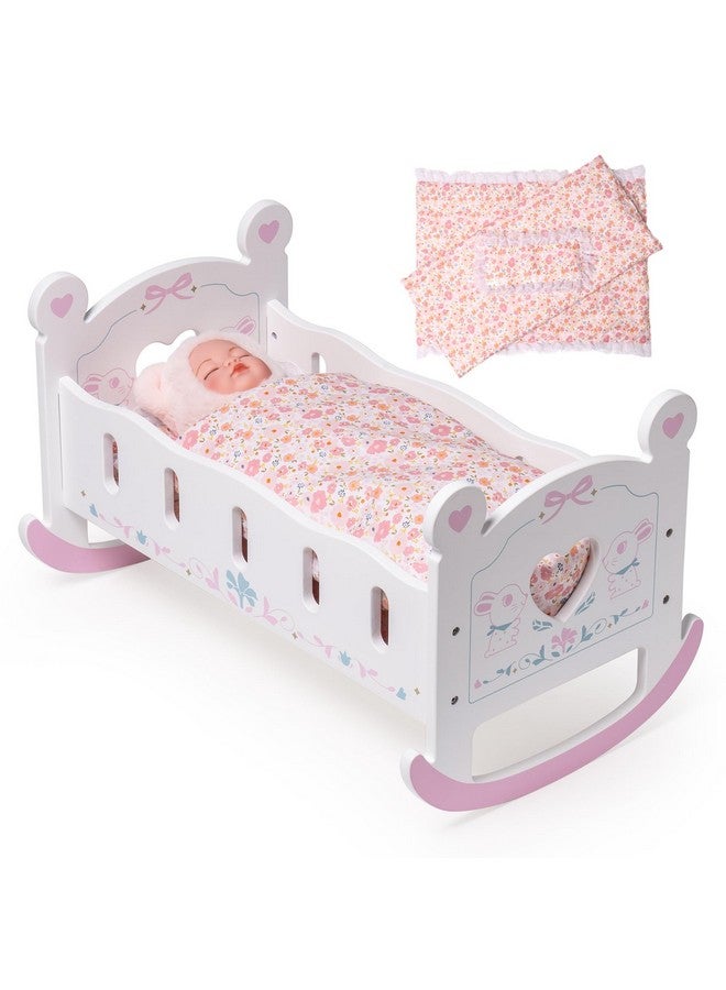 Robotime سرير دمى خشبي من روبوتيم، مهد دمى لدمى بطول 18-24 بوصة، مجموعة سرير دمى مع بطانية ووسادة، سرير دمى للألعاب للفتيات من عمر 3 سنوات فما فوق - Image 1