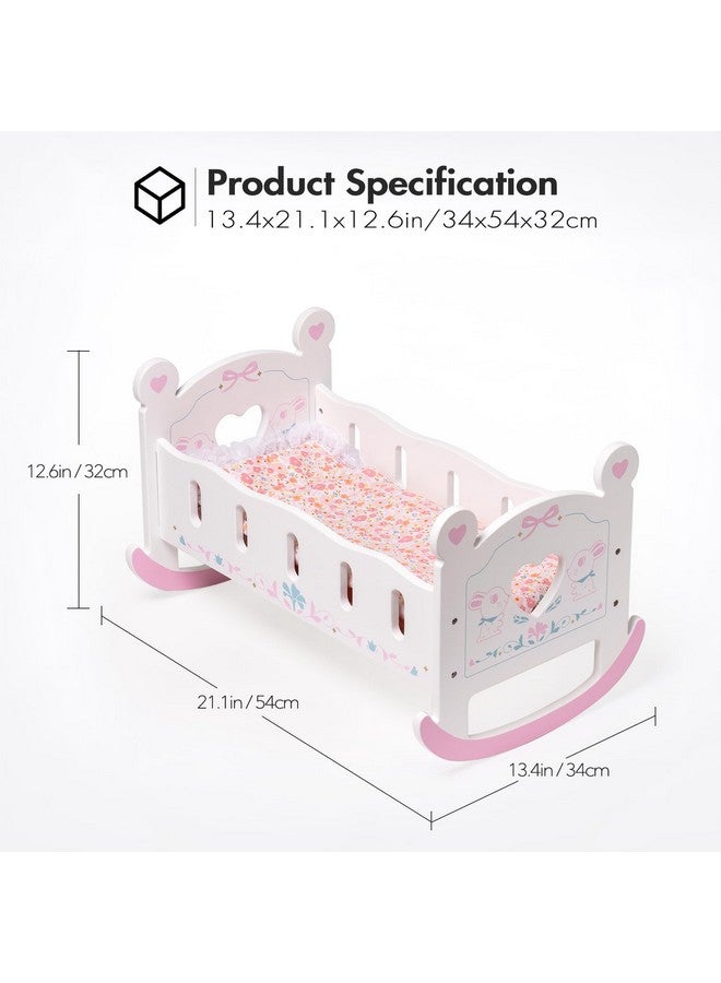 Robotime سرير دمى خشبي من روبوتيم، مهد دمى لدمى بطول 18-24 بوصة، مجموعة سرير دمى مع بطانية ووسادة، سرير دمى للألعاب للفتيات من عمر 3 سنوات فما فوق - Image 4